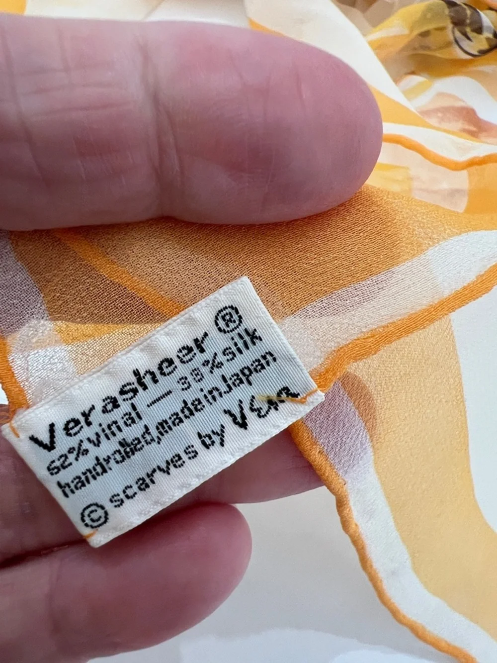 Vintage Vera Neumann Yellows, apricots & touch of brown Sheer scarf 42” x 13”